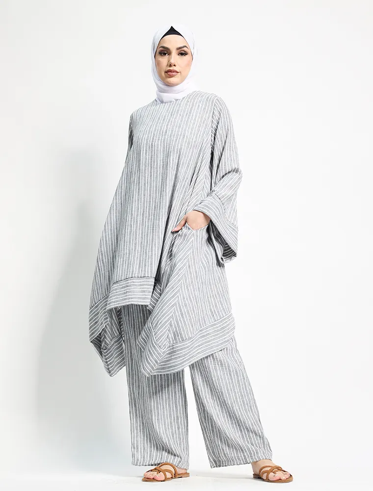 Grey Lina Striped Co Ord Set